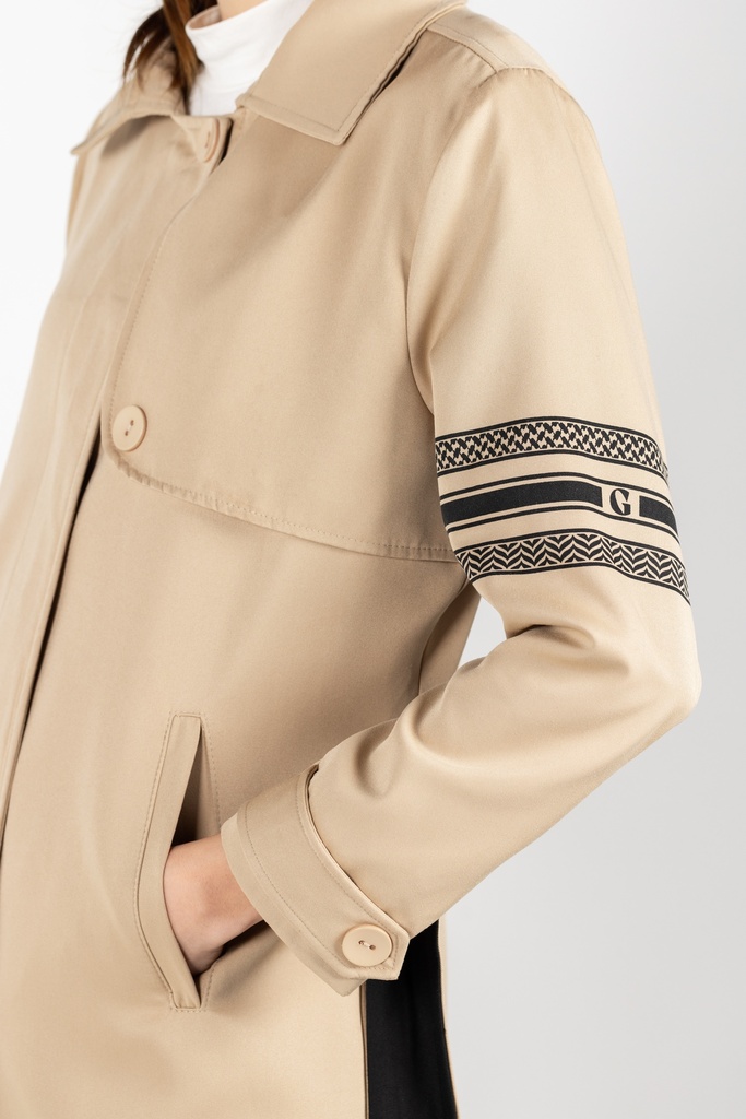 Trench Coat Long Beige - Black Stripes