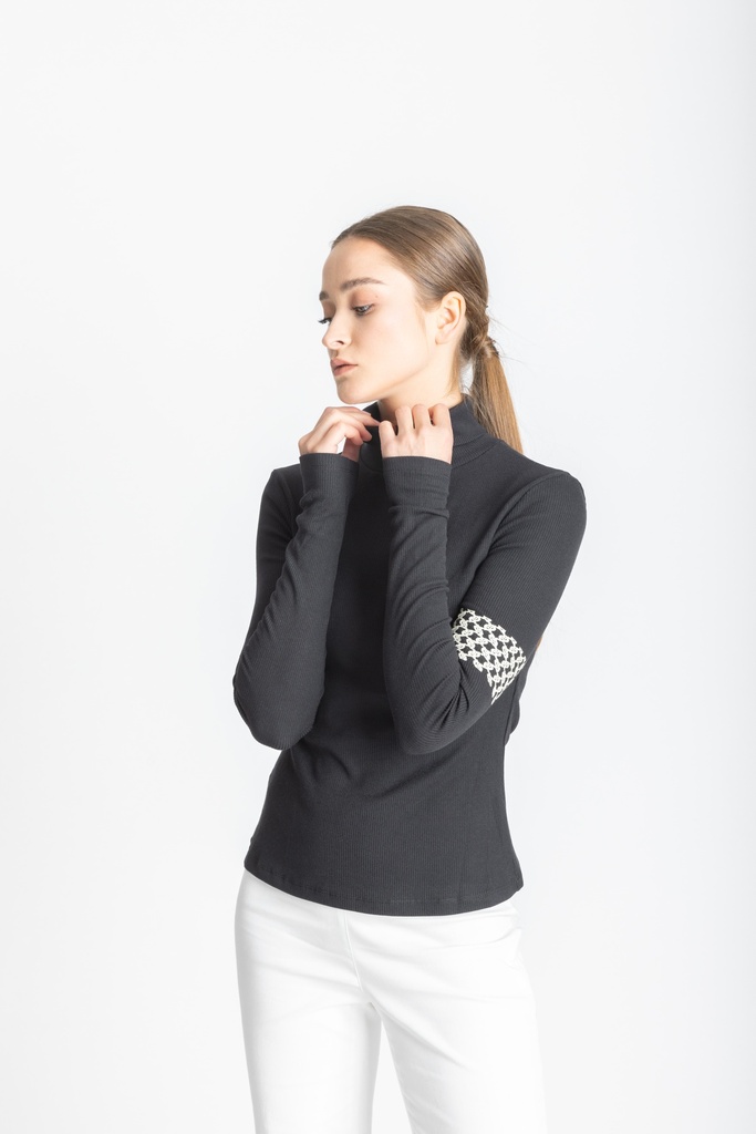 Chic High Neck Long Sleeve Top (Black)