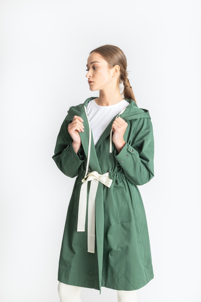 Hooded Belted trench coat (Green)