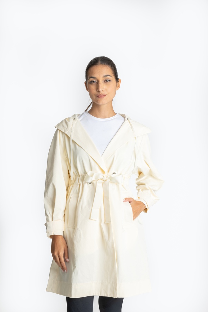 Hooded Belted trench coat (Off-White)