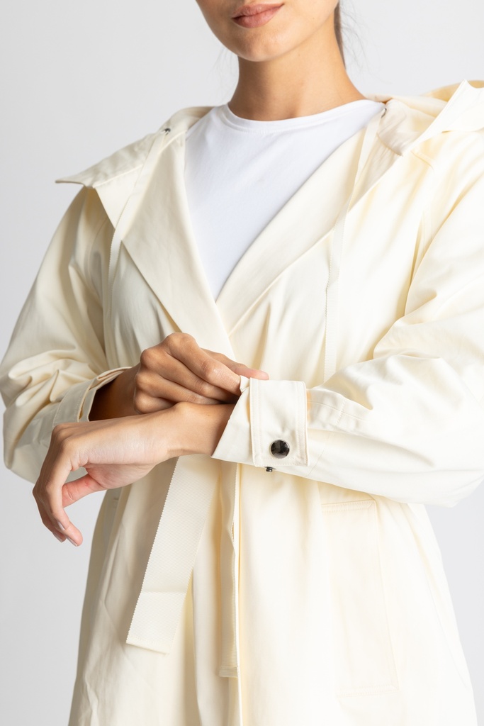 Hooded Belted trench coat (Off-White)