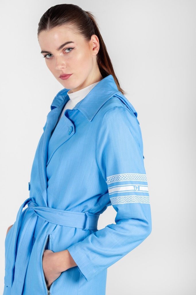 BLUE HOODED TRENCH COAT