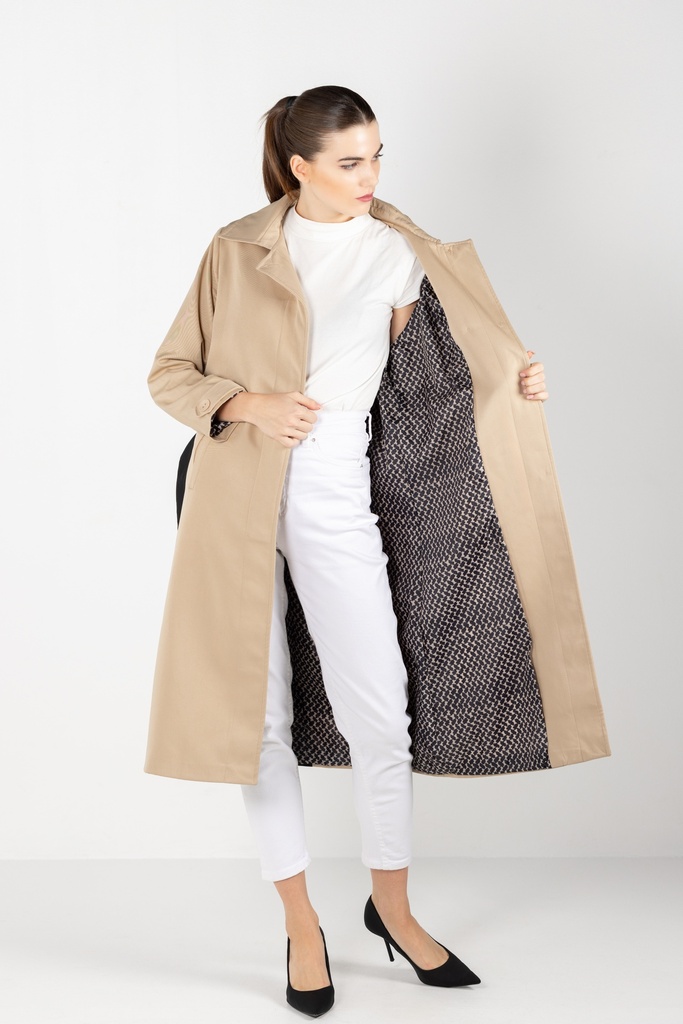 Trench Coat Long Beige - Black Stripes