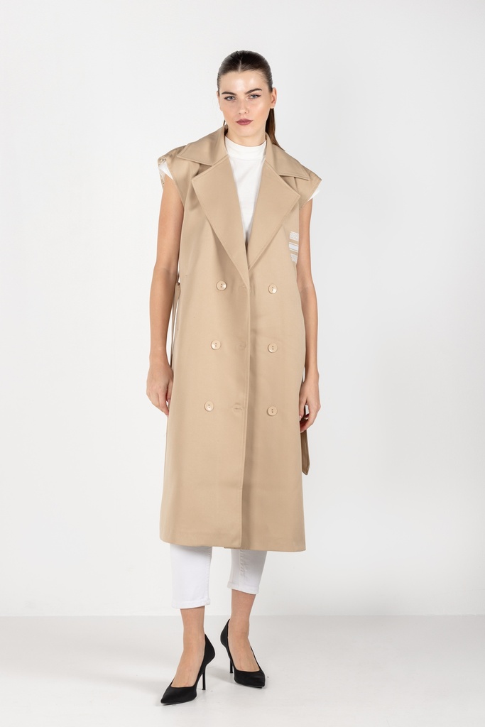 Sleeveless Long Vest - Beige