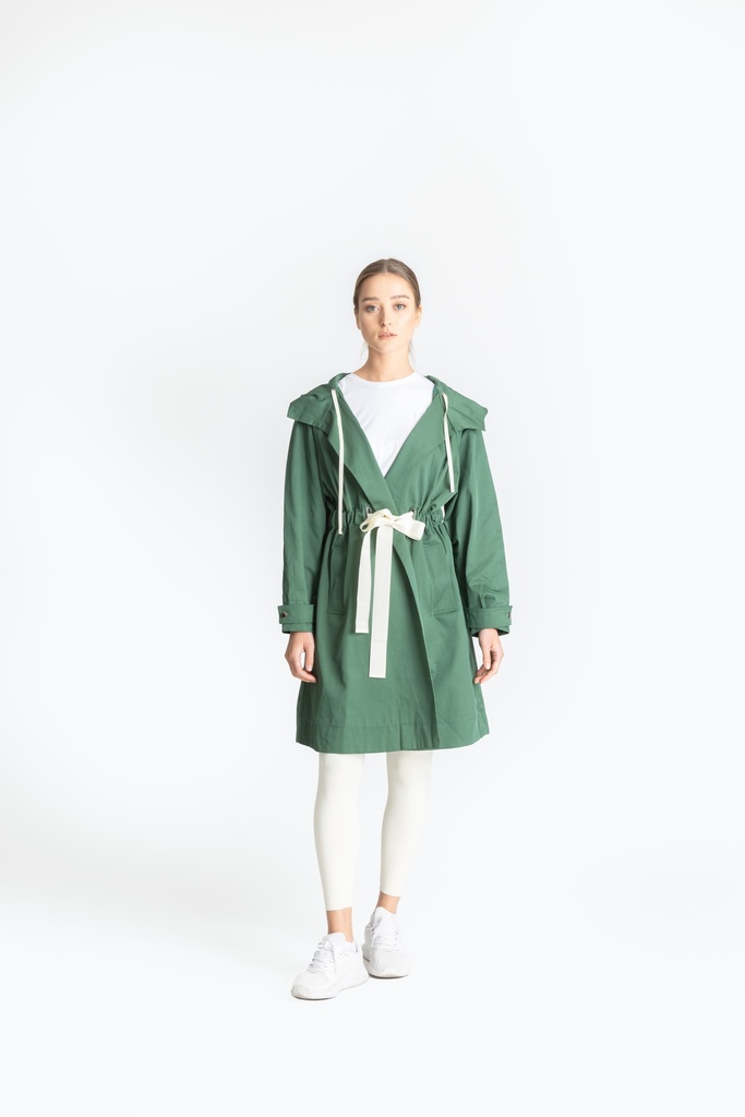 Hooded Belted trench coat (Green)